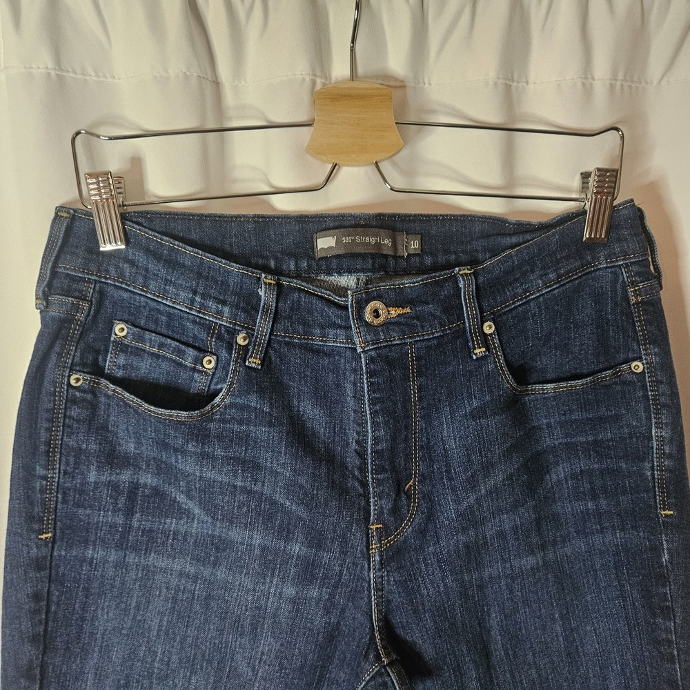 Levi's 505 Womens Jean Stretch Straight Leg Dark Wash Sz 10 - Picture 2 of 12